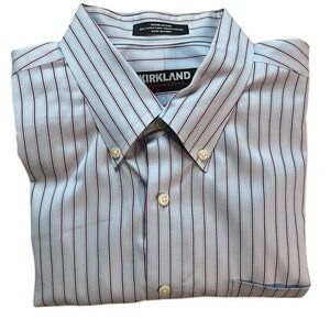 Kirkland Signature Mens Dress Shirt Non Iron Long Sleeve 18/36‎ Blue/Maroon EUC
